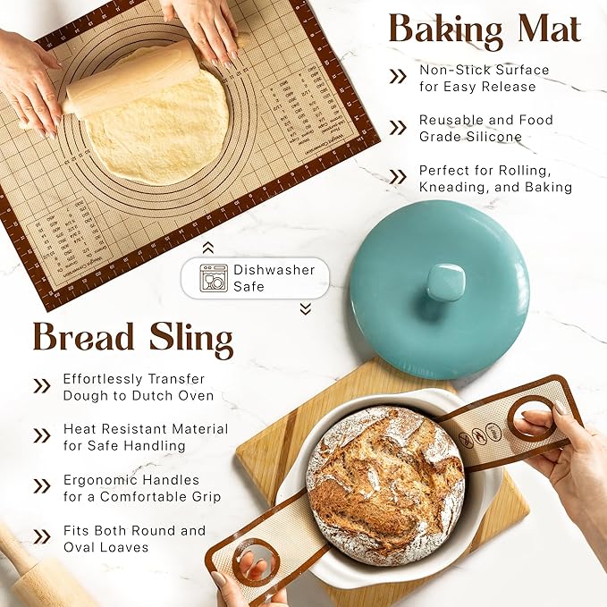 Banneton Bread Proofing Basket Set with Sourdough Bread Baking Supplies, A Complete Sourdough Starter Kit with Bread Lame, Danish Whish, Bowl & Dough Scraper, 2 Bread Slings, and Baking Mat
