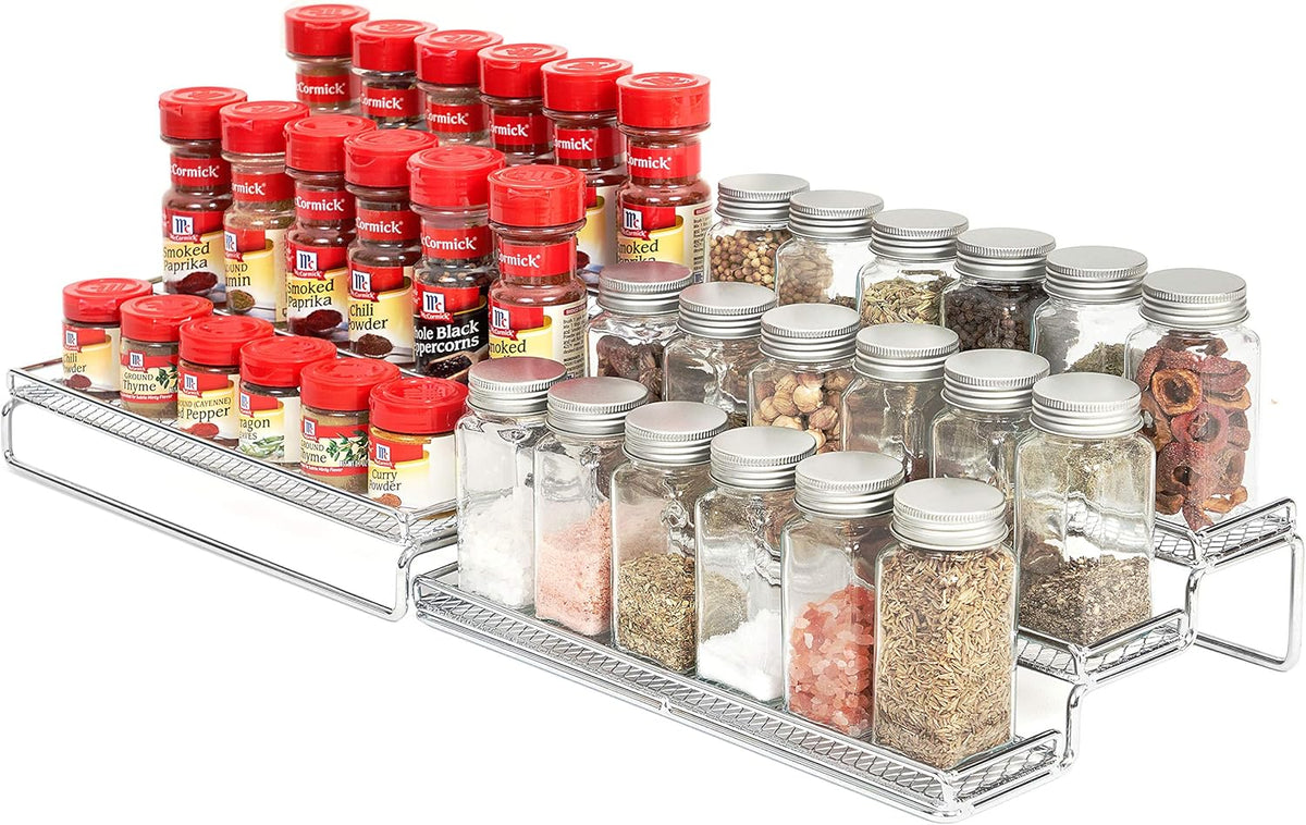 GONGSHI Spice Rack Organizer for Cabinet, Pantry and Countertop, 3 Tier Expandable Seasoning Shelf, Chrome