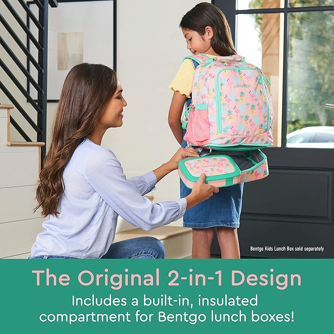 Bentgo Kids 2-in-1 Backpack & Insulated Lunch Bag - Durable 16” Backpack & Lunch Container in Unique Prints for School & Travel - Water Resistant, Padded & Large Compartments (Tropical)