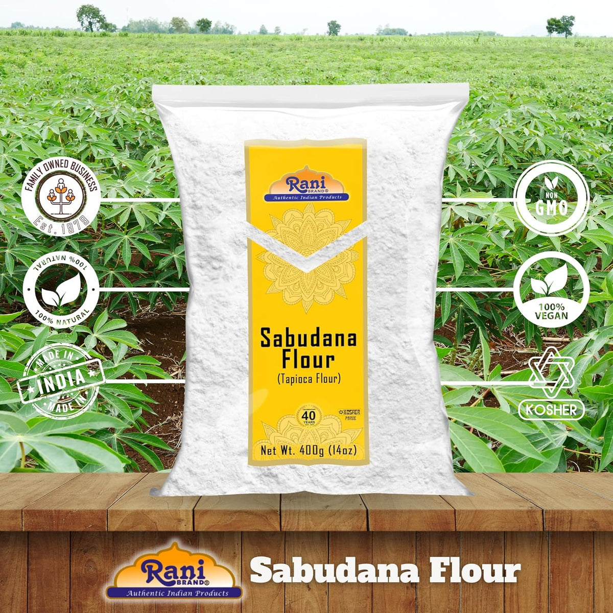 Rani Sabudana Flour (Tapioca/Sago Flour) 14oz (400g) ~ All Natural | Vegan | Gluten Friendly | NON-GMO | Kosher | Indian Origin