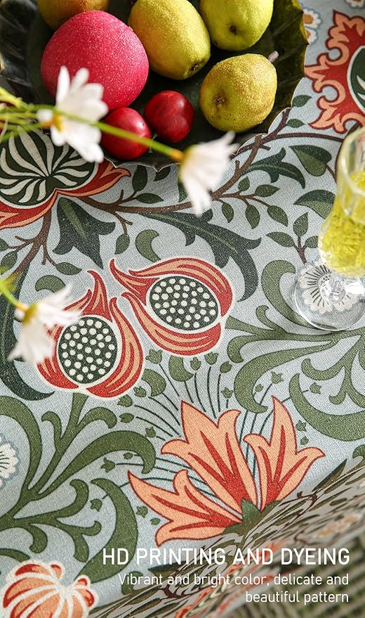 ISAENNE Designer Bohemian Linen Green Table Cloth for Rectangle Table,Floral Indoor Tablecloth,Stain Resistant Decor Tablecloths for Dining Thanksgiving Kitchen Party Christmas,55"*79"-Naples