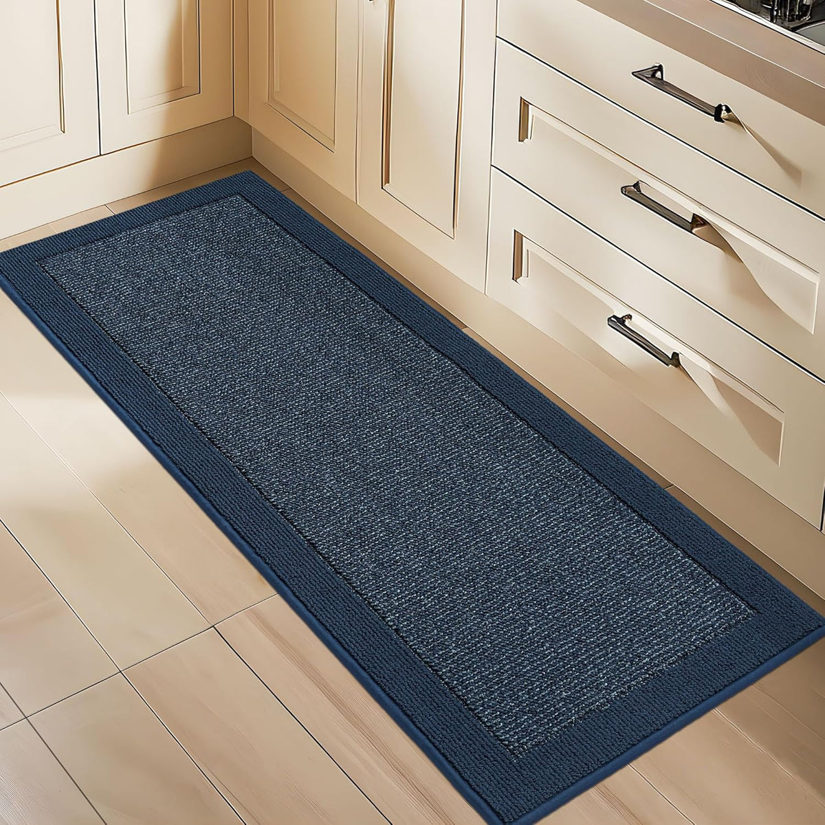 BEQHAUSE Kitchen Runner Rugs 24"x60", Kitchen Rugs Non-Slip Kitchen Mats for Floor, Absorbent and Stain Resistant Kitchen Mats, Machine Washable Rug for Kitchen, Hallway, Laundry & Sink, Blue