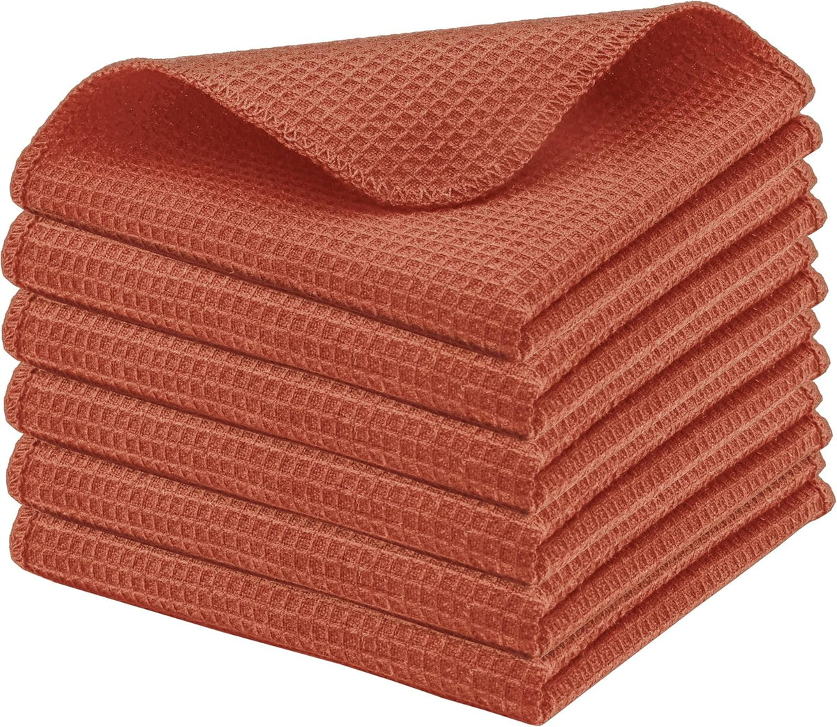 PurpleEssences Rust Dish Cloths and Dish Rags - 6 Pack Waffle Weave Solid Kitchen Dish Wash Cloths, 100% Cotton, 12 x 12 Inches, Ultra Soft Absorbent Quick Drying - Spring Summer - Rust