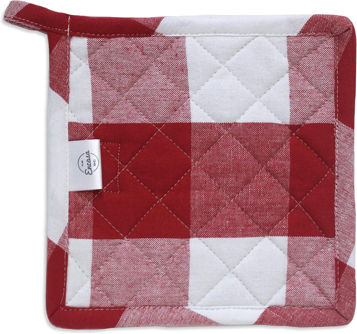 Encasa XO 8 inches Oven Microwave Potholders (2 pc Set) for Kitchen Cooking & Baking - Heat Resistant, Thick & Safe, Protection of Hands from Hot Utensils - Buffalo Red Checks