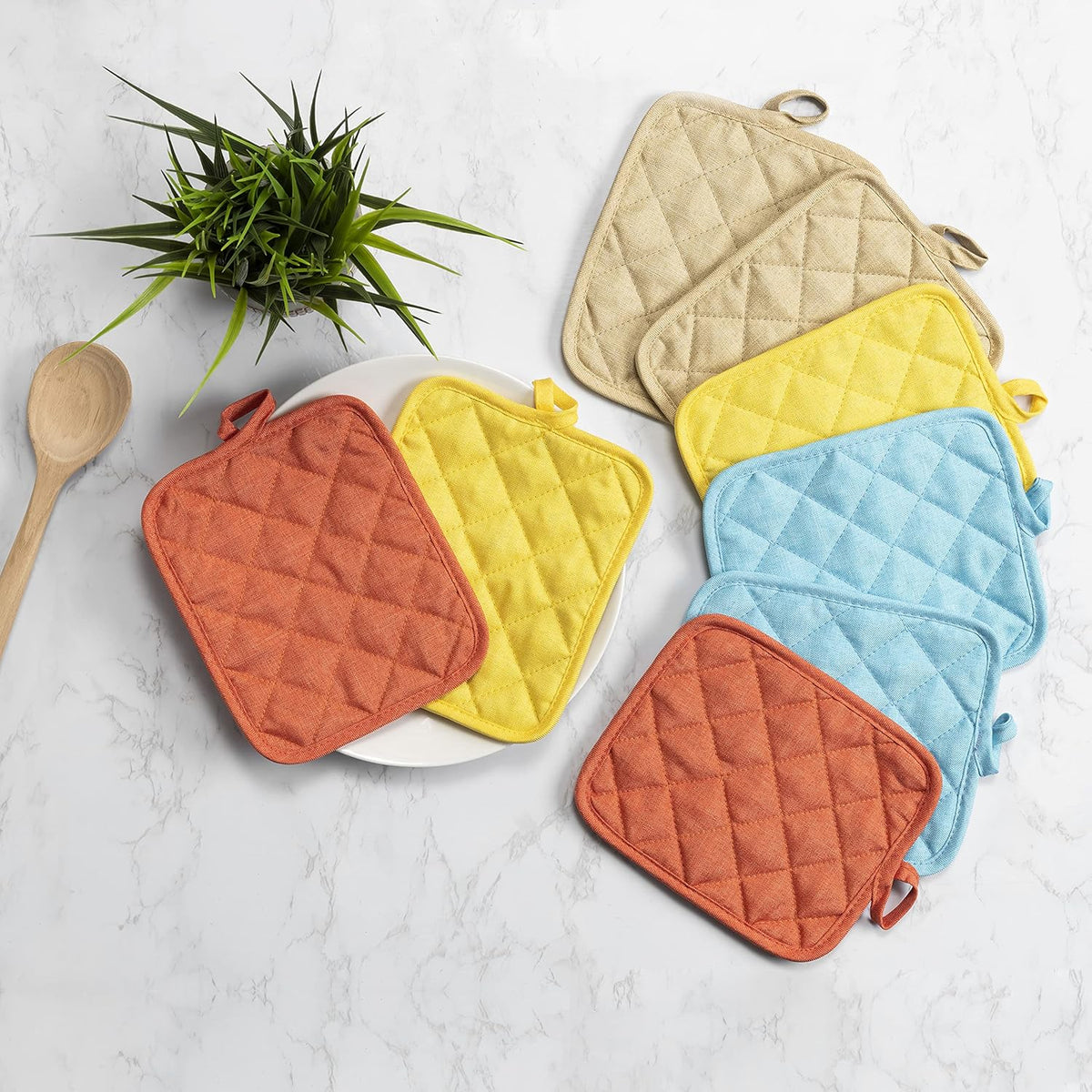 American Linen Pot Holders, Hot Pads, Table Pads for Kitchen and Dining Table, Non Slip Heat Resistant Hot Pot Holder (Sunshine, 4 Pack)