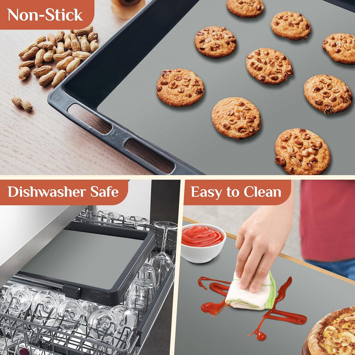 Silicone Baking Mat, 24 IN x 6 FT Free Cutting Baking Sheet,Non-Stick Reusable Dough & Pastry Mat,Non-Slip Silicone Mat Roll for Air Fryer Liner,Freeze Dryer,Oven Baking Pan,Kitchen Counter