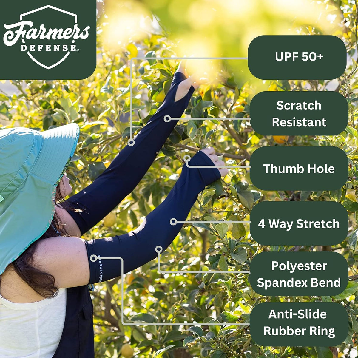 FARMER'S DEFENSE Sleeves | UV Cooling Sleeves | Anti-Scratch Sun Protection Arm Sleeves for Gardening Harvesting Outdoors