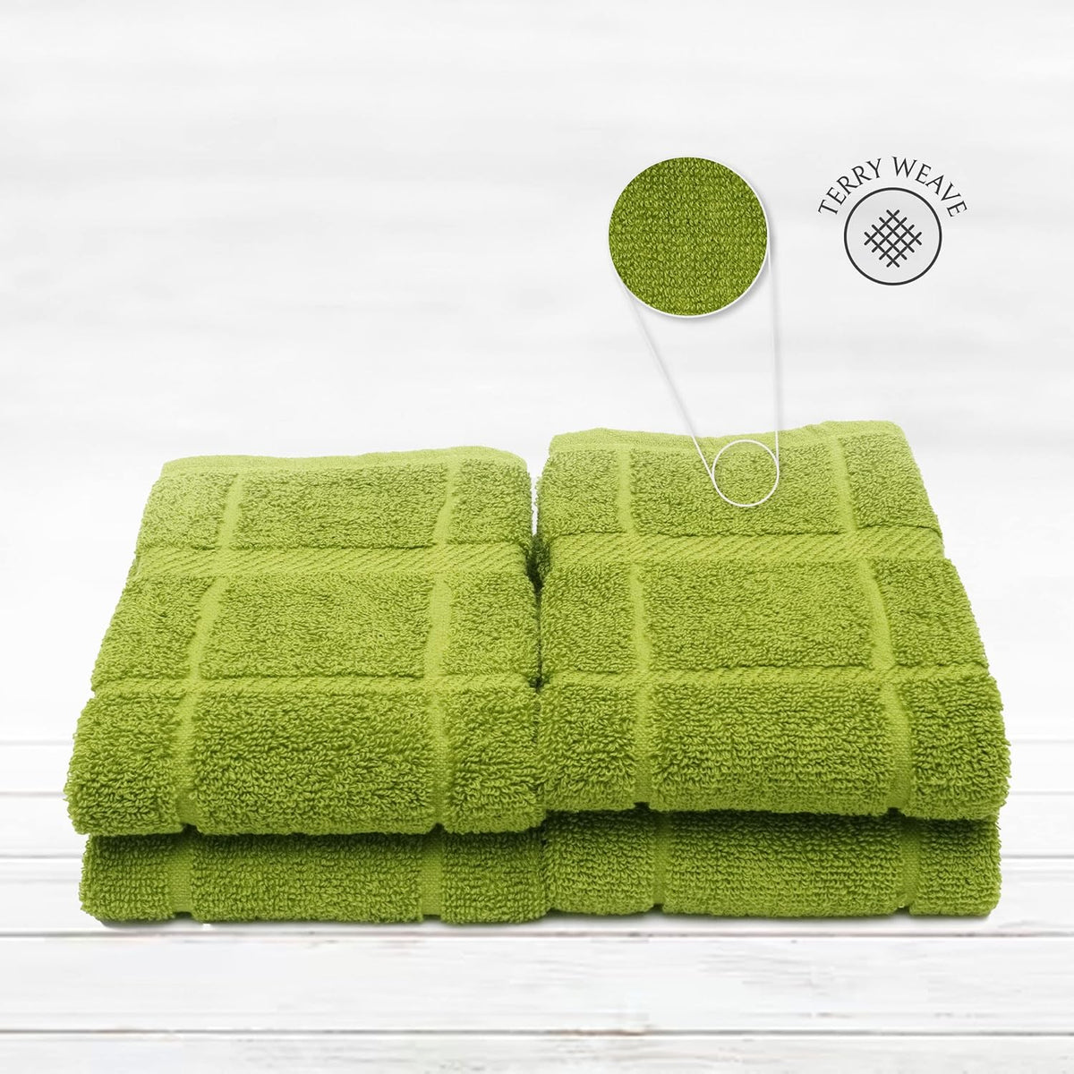 100% Cotton Terry Dish Towels, 4 Pack Plain, 16 x26 Inches, Super Soft and Absorbent Kitchen Towels, Perfect for Kitchen Cleaning and Dish Washing | Green