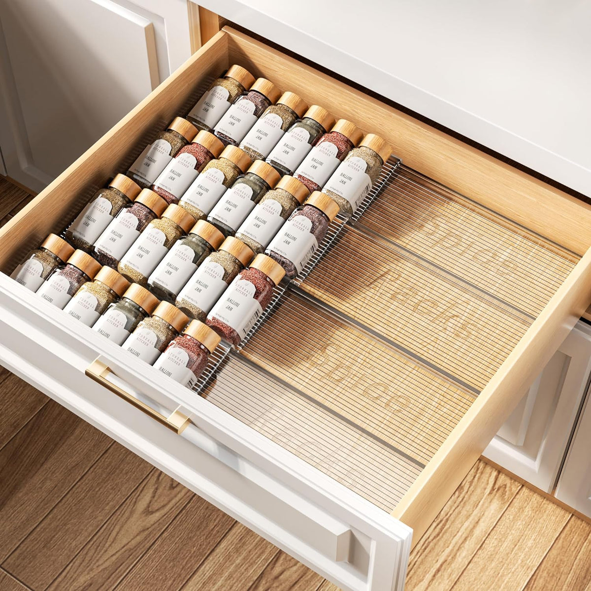 Spice Drawer Organizer, 4 Tier- 4 Pack Clear Acrylic Drawer Seasoning Organizer, Expandable From 11'' to 22'' Kitchen Spice Rack Organizers and Storage for Drawer (Jars not included)