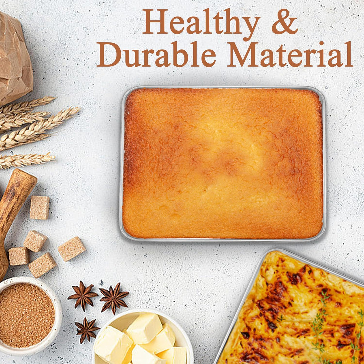 LIANYU Rectangle Baking Pan Set of 3, 12⅓ x 9¾ x 2 Inch Cake Lasagna Pan, Stainless Steel Toaster Oven Bakeware for Casseroles Brownies, Oven & Dishwasher Safe