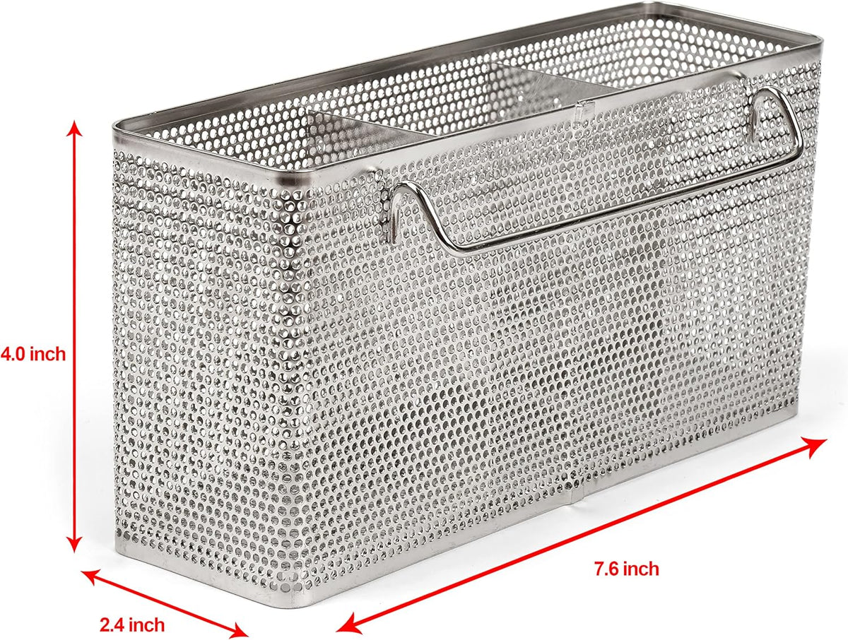 LENITH Kitchen Utensil Chopsticks Perforated Holder with Hooks - 304 Stainless Steel Storage for Organizer Dishwasher Safe (Large Rectangle)
