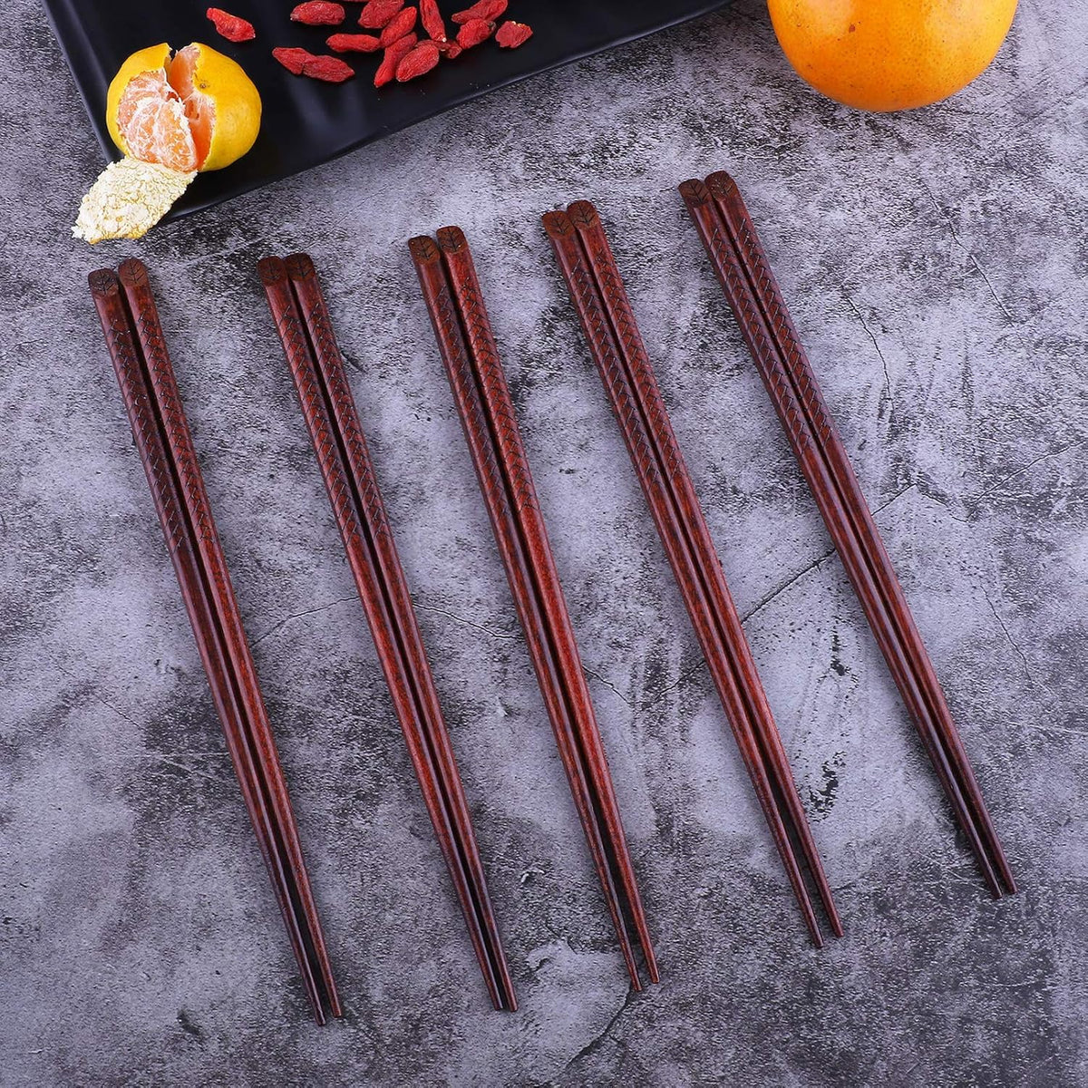Antner 5 Pairs Hardwood Chopsticks Japanese Style Reusable Hand-Carved Chopsticks Natural Wood Chop Sticks with Gift Box, Dishwasher Safe
