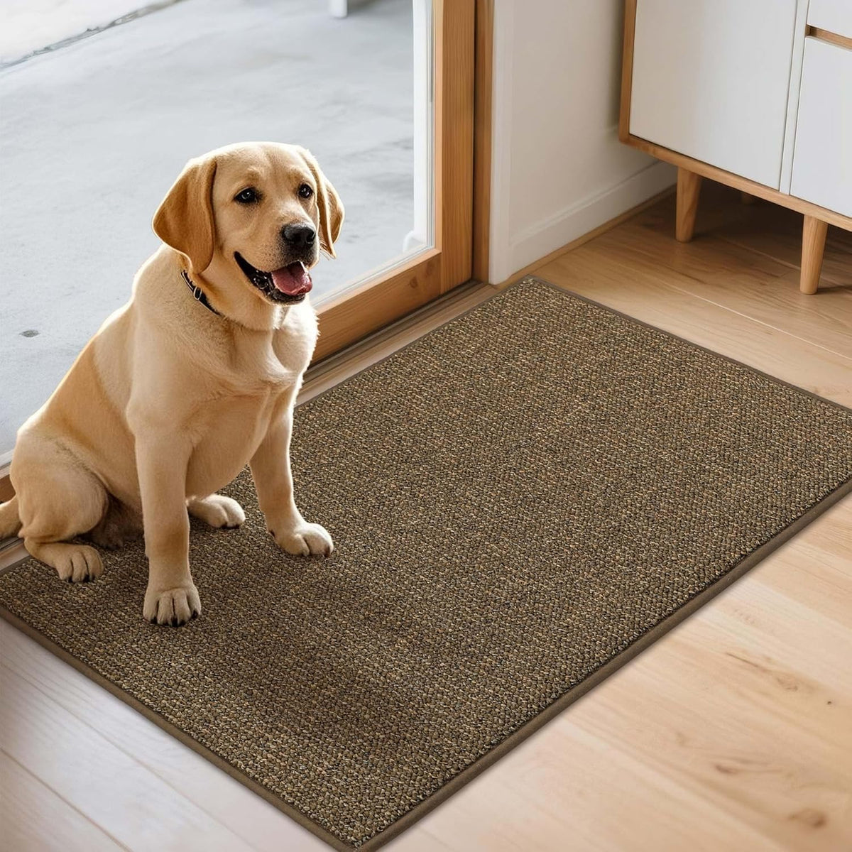 JSEI Dirt Trapper Door Mat 24"x36" Non-Slip Washable Entrance Mat, Dog Doormats, Absorbent & Fade-Resistant Floor Mats, Low Profile Welcome Mats for Entryway, Front Door, and Inside Entrance, Brown