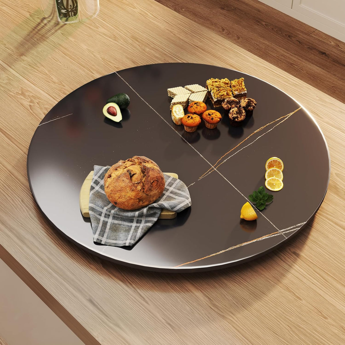 23.6" Lazy Susan for Table Top Sintered Stone Rotating Serving Tray for Dining Table, Kitchen Lazy Susan Organizer Spinning Rotating Food Server Party Centerpieces