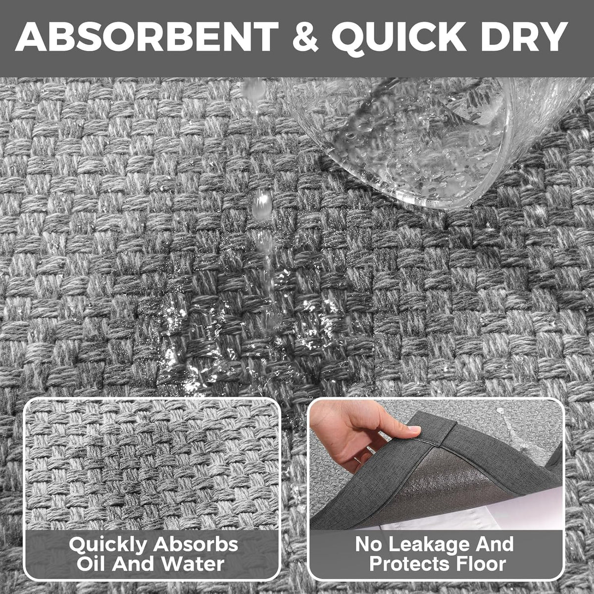 Anti Fatigue Kitchen Mats for Floor, 0.4" Thick Soft Cushioned Super Absorbent Kitchen Rugs Non Slip Washable Jute-Like Woven Sink Mat Standing Mat for Kitchen, Laundry, Easy Care, Gray 17"x30"