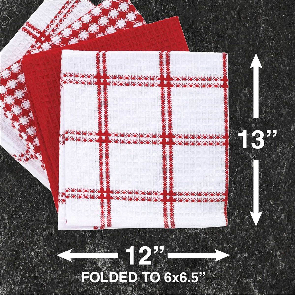 T-fal Premium Waffle Dish Cloths: Highly Absorbent, Super Soft Long Lasting - 100% Cotton, 12"x13" Towel for Cleaning & Drying, (8-Pack), Red