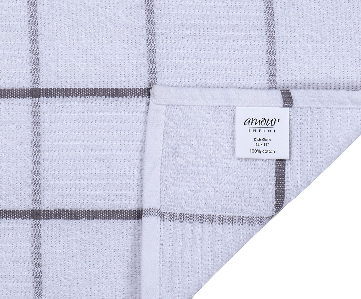 AMOUR INFINI Dish Cloths for Washing Dishes Set of 8 - Highly Absorbent, Super Soft Kitchen Dishcloths - Reusable Quick Dry Dish Rags for Cleaning & Drying Kitchen Linens (12x12 Inch - L.Grey)