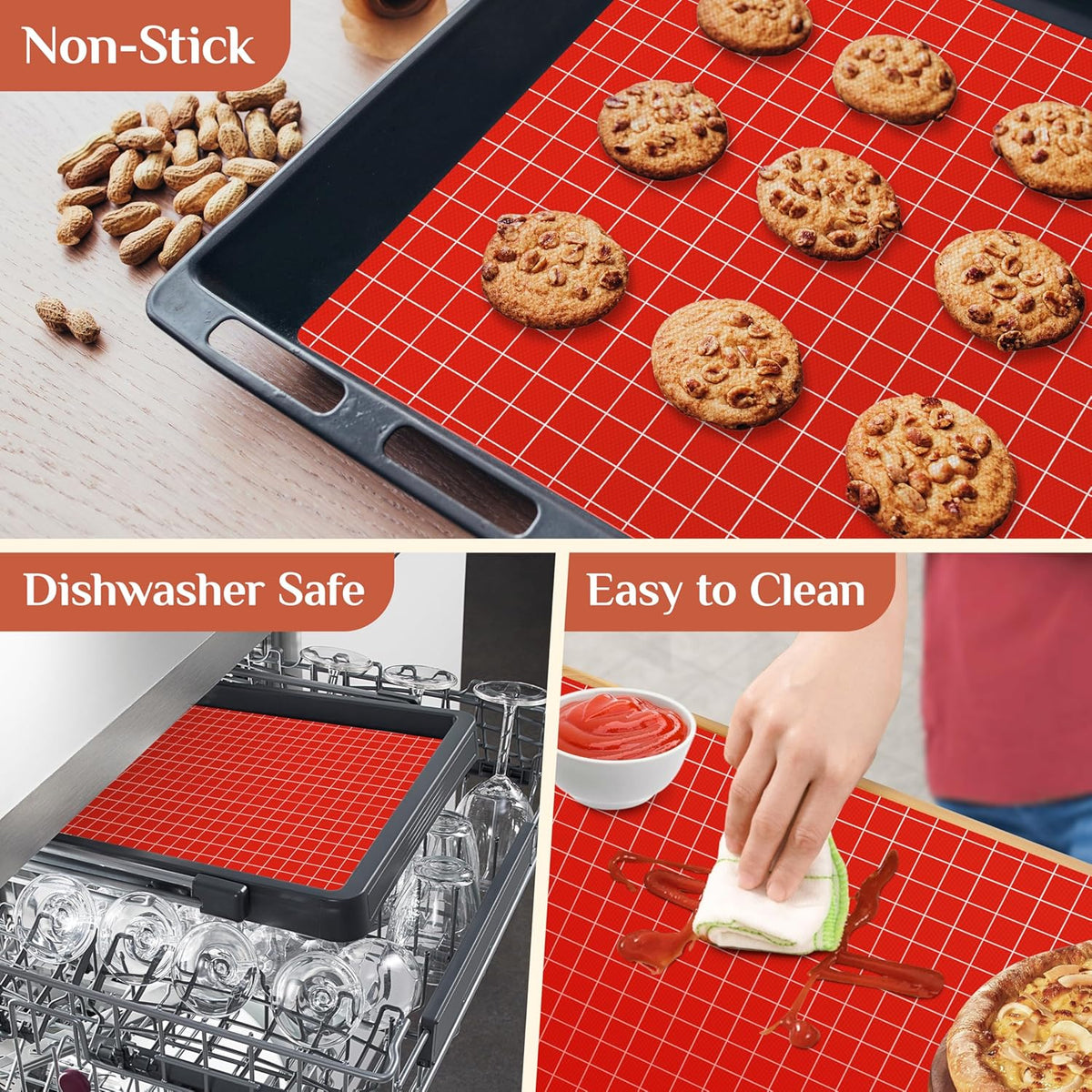 Silicone Baking Mat, 16 IN x 10 FT Free Cutting Baking Sheet,Non-Stick Reusable Dough & Pastry Mat,Non-Slip Silicone Mat Roll for Air Fryer Liner,Freeze Dryer,Oven Baking Pan,Kitchen Counter