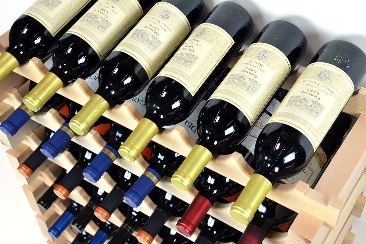 Modular Wine Rack Beechwood 40-120 Bottle Capacity 10 Bottles Across up to 12 Rows Newest Improved Model (100 Bottle - 10 Rows)