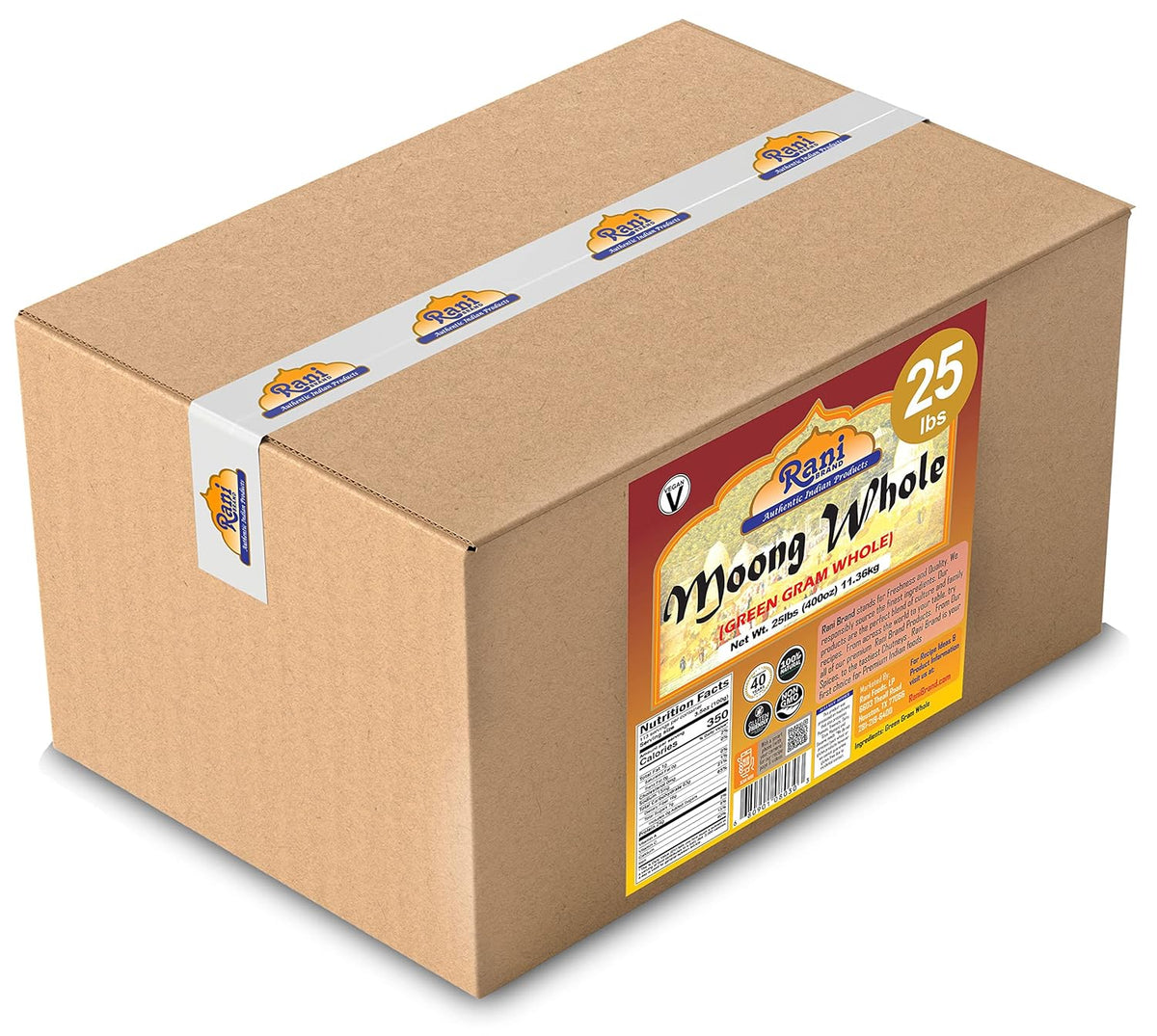 Rani Moong Whole (Ideal for cooking & sprouting, Whole Mung Beans with skin) Lentils Indian 400oz (25lbs) 11.36kg Bulk Box ~ All Natural | Gluten Friendly | Non-GMO | Kosher | Vegan | Indian Origin