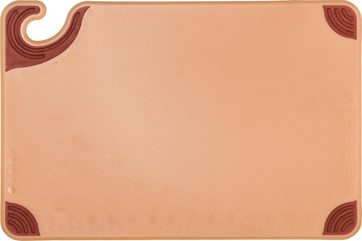 San Jamar Saf-T-Grip Plastic Cutting Board with Safety Hook, 12" x 18" x 0.5", Brown, (Pack of 6)