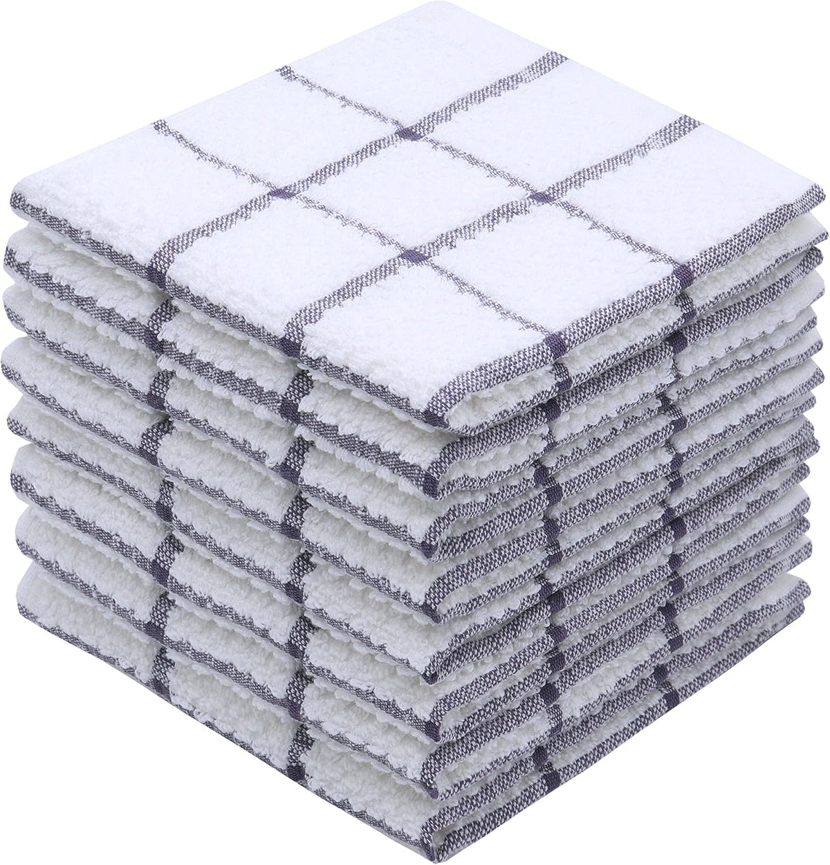 Cotton Grid Dish Cloths, Terry Cleaning Rags, 12 x 12 Inches, Light and Soft, Quick Drying Dish Rags, 8pc/Set (Purple)