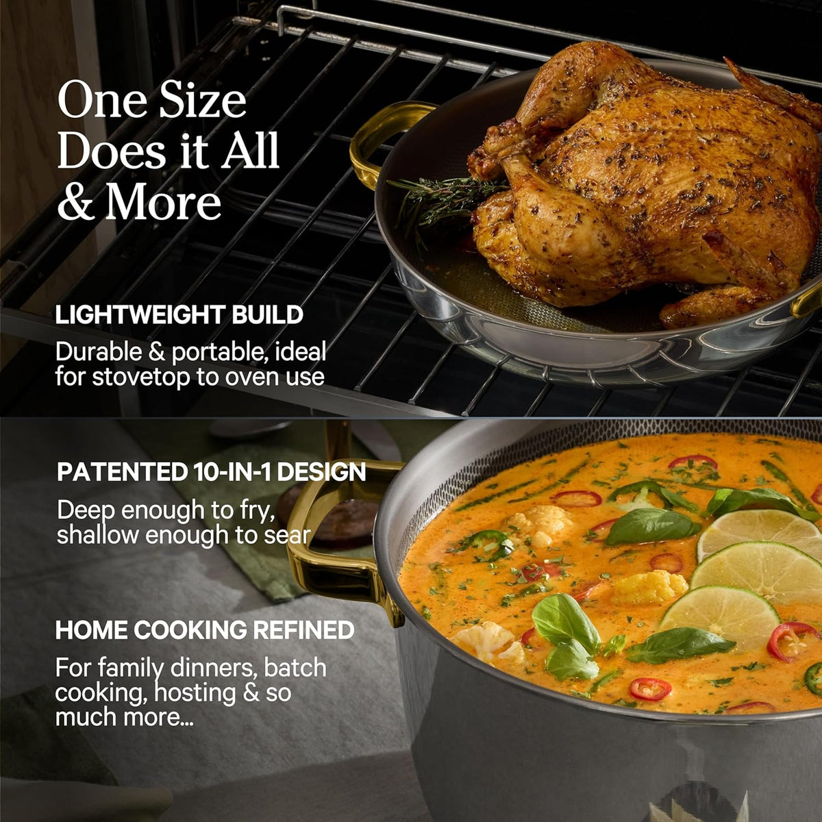 Our Place Titanium Pro Cookware Duo – Always Pan & Perfect Pot with Nonstick No-Coating Technology | Tri-Ply Titanium & Stainless Steel | Safe for Oven, Induction & All Cooktops up to 750°F | Gold