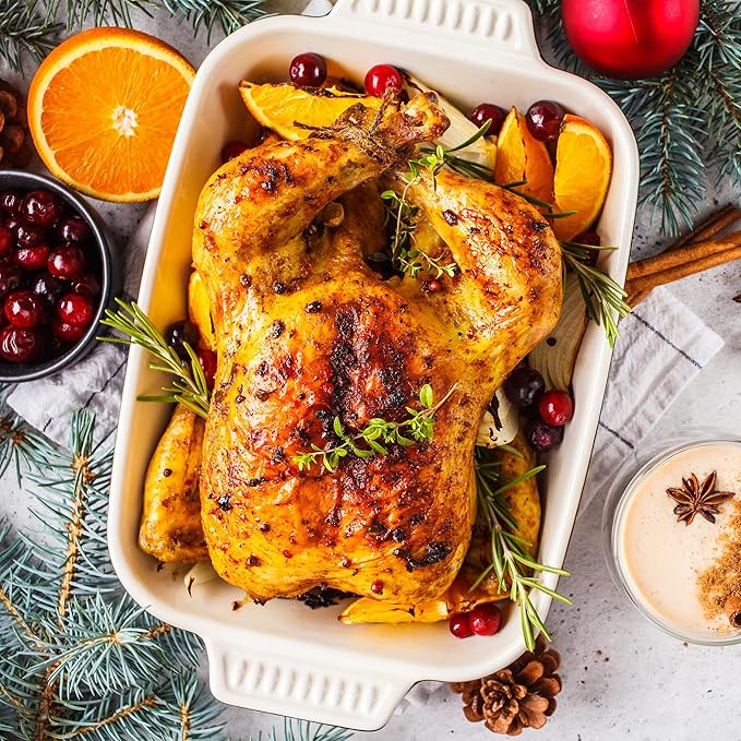 Sunvivi 22-Quart Roaster Oven with Visible Glass Lid, Sunvivi Electric Roaster with Removable Pan & Rack, 150-450°F Full-Range Temperature Control with Defrost/Warm Function, Stainless Steel, White