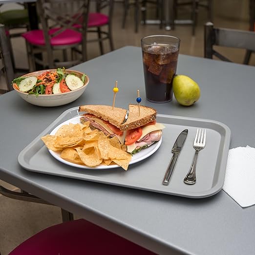 Carlisle FoodService Products Cafe Fast Food Cafeteria Tray with Patterned Surface for Cafeterias, Fast Food, And Dining Room, Plastic, 16.31 X 12.06 X 0.7 Inches, Gray, (Pack of 24)