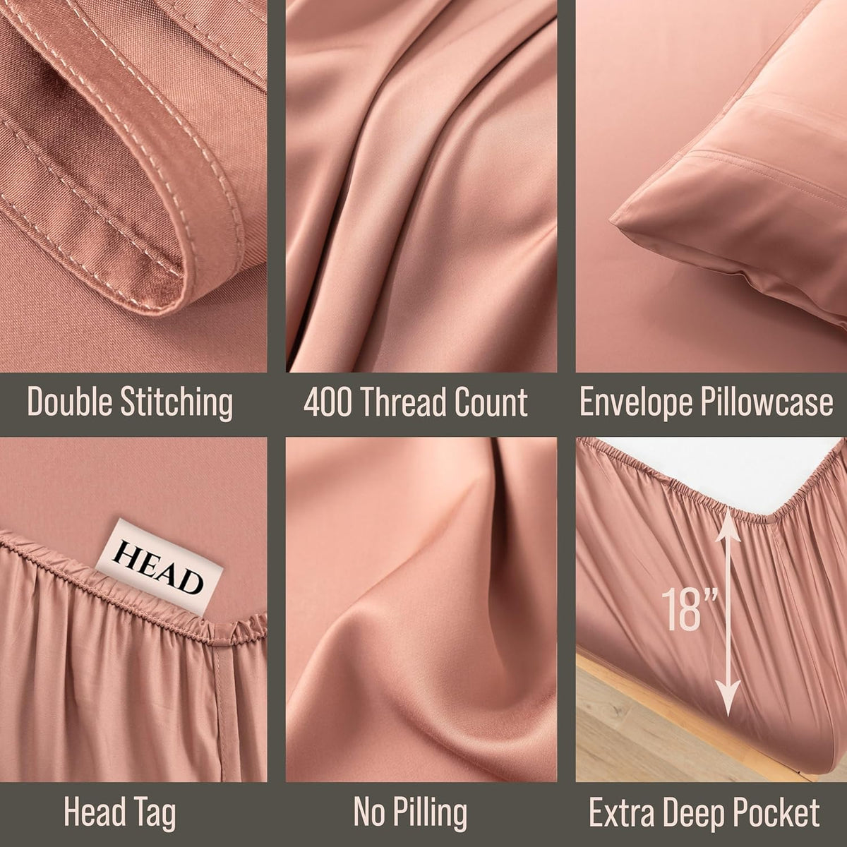 Bella Coterie Luxury Bamboo Viscose Split King Size Sheet Set | 100% Organically Grown | Ultra Soft | Cooling for Hot Sleepers | 18" Deep Pocket [Raisin]