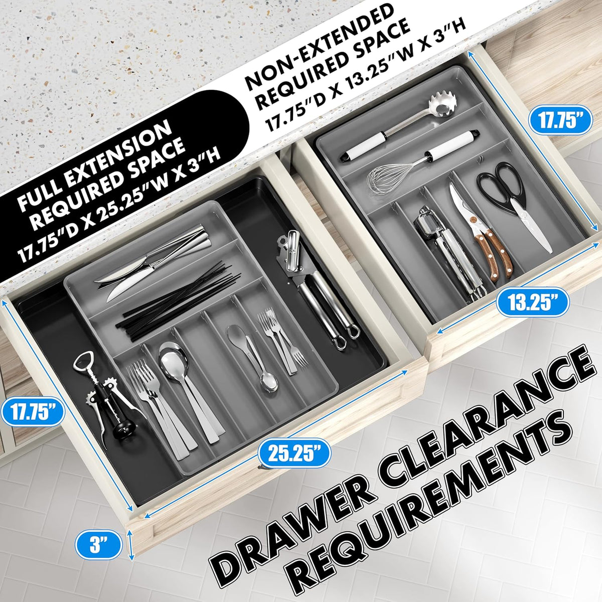Simple Houseware Expandable Kitchen Drawer Flatware Organizer, Black/Gray
