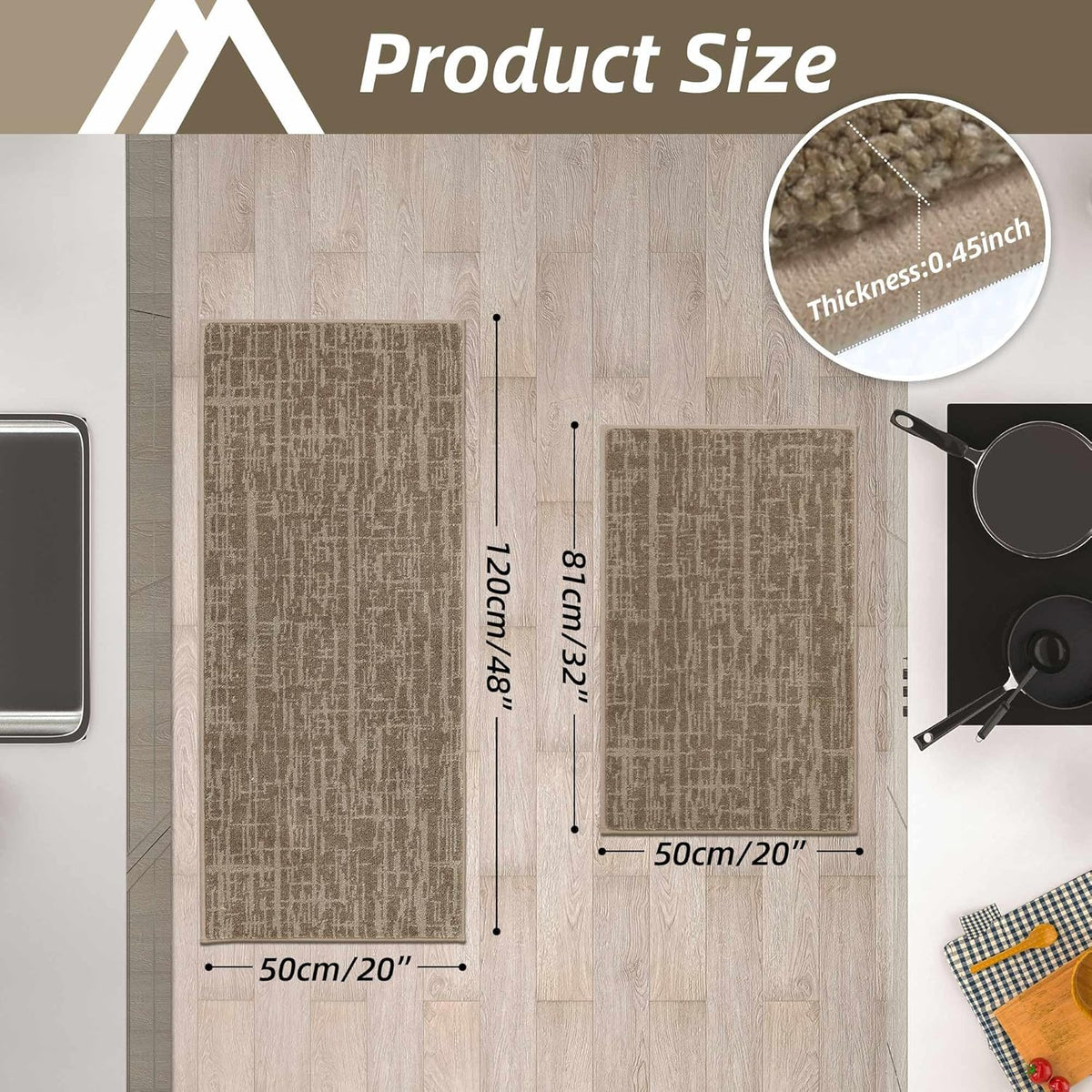 COSY HOMEER Kitchen Rugs 20"x32"+20"x48" Absorbent Soft Kitchen Mats for Floor Non Slip Kitchen Runner Rug Polyester Washable Kitchen Floor Mats for Sink Mat,Hallway,Laundry,Taupe