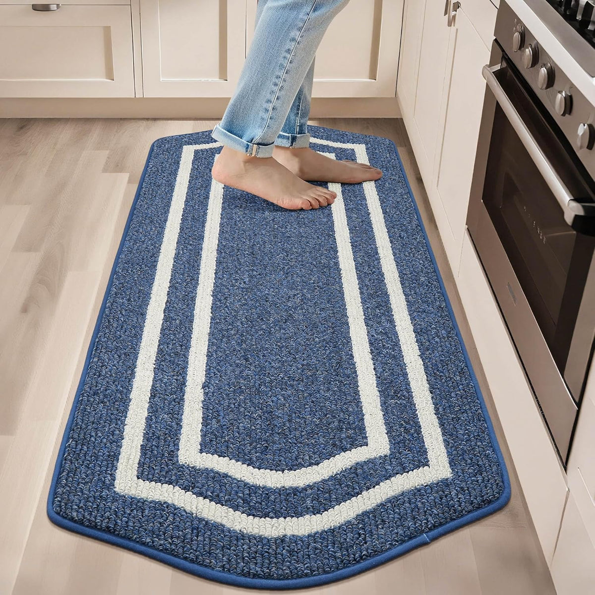 COSY HOMEER Long Kitchen Floor Mats for in Front of Sink Super Absorbent Kitchen Rugs and Mats 24"x59" Non-Skid Kitchen Mat Standing Mat Washable,Polypropylene,Blue,Frame