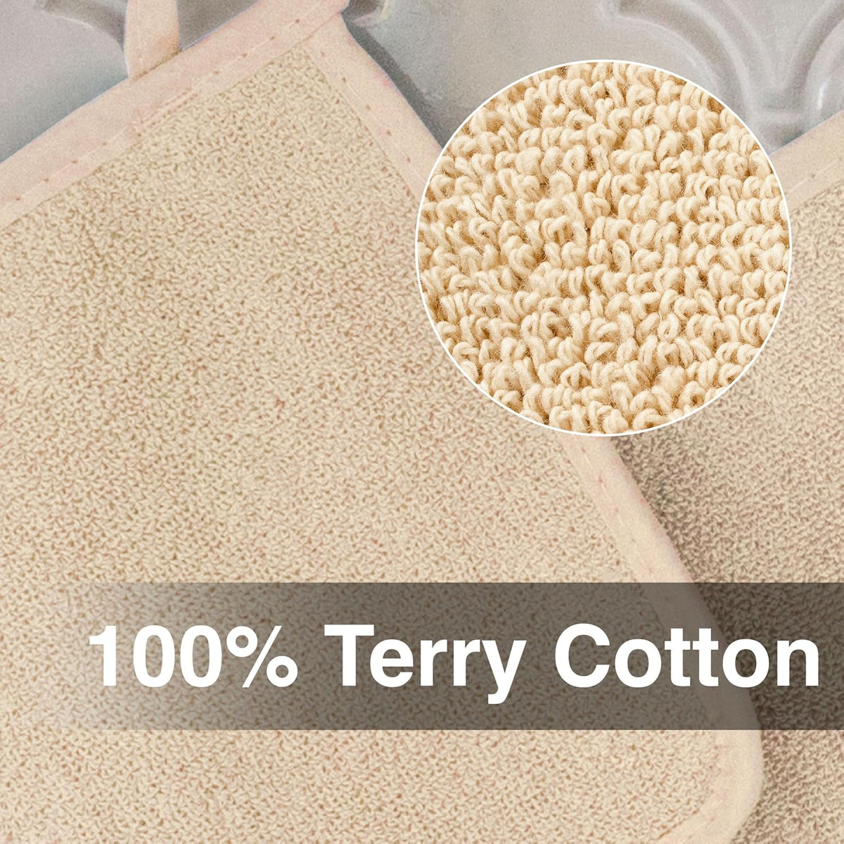 RITZ Terry Potholder & Hot Pad: Unparalleled Heat Resistant, Durable 100% Cotton – Ergonomically Designed for Optimal Grip – Easy-Care Machine Washable – 2-Pack, Latte