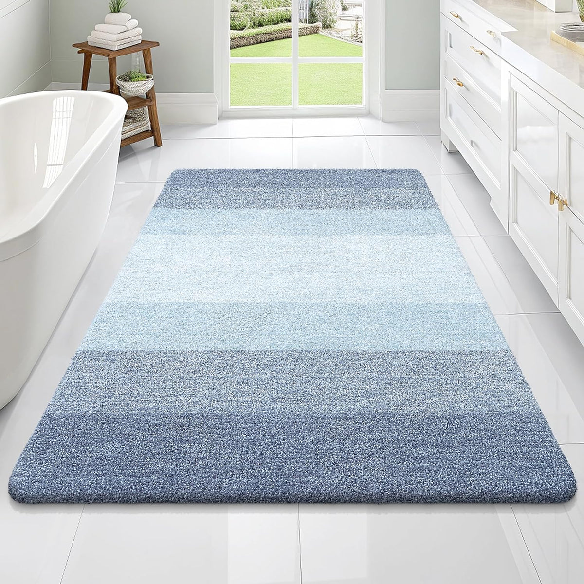 OLANLY Bathroom Rugs Mat 70x46, Extra Soft Absorbent Microfiber Bath Rugs, Rubber Backing, Quick Dry, Machine Washable Bath Mats for Bathroom Floor, Tub and Shower, Home Decor Accessories, Blue