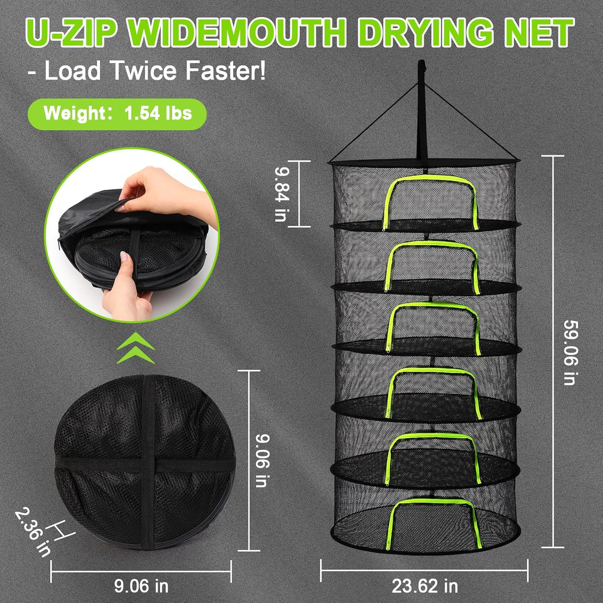LUKETURE 6-Layer Hanging Herb Dryer Rack - with U-Zipper Mesh Net & Hook, Foldable Collapsible Drying Rack for Plants, Herbs, Flowers, Fish, Jerky, Laundry