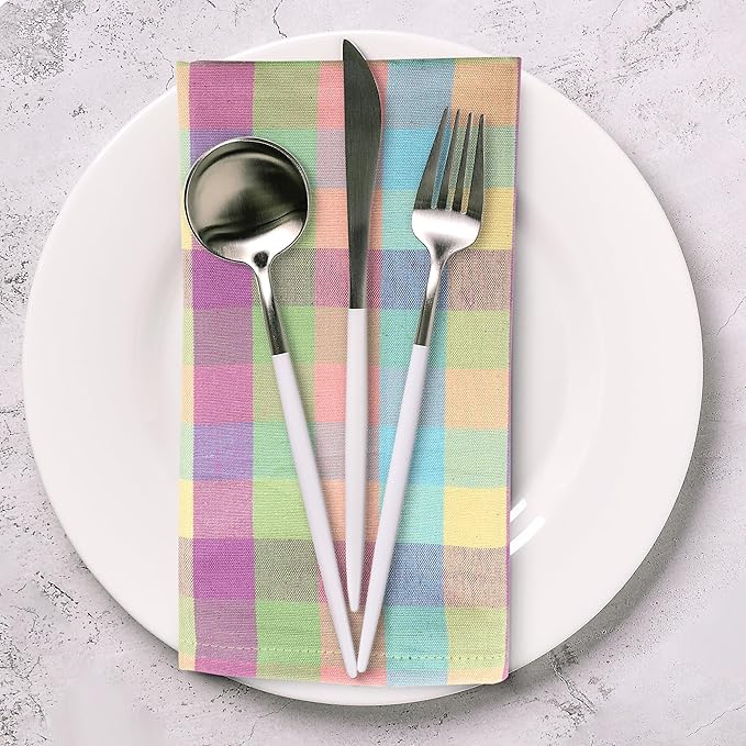 Urban Villa Easter Cloth Napkins (Set of 12)100% Cotton Highly Absorbent Dinner Napkins 20x20 Inches Soft Durable Reusable Washable Easter Checks Table Dinner Napkins for Home Parties Wedding Napkins