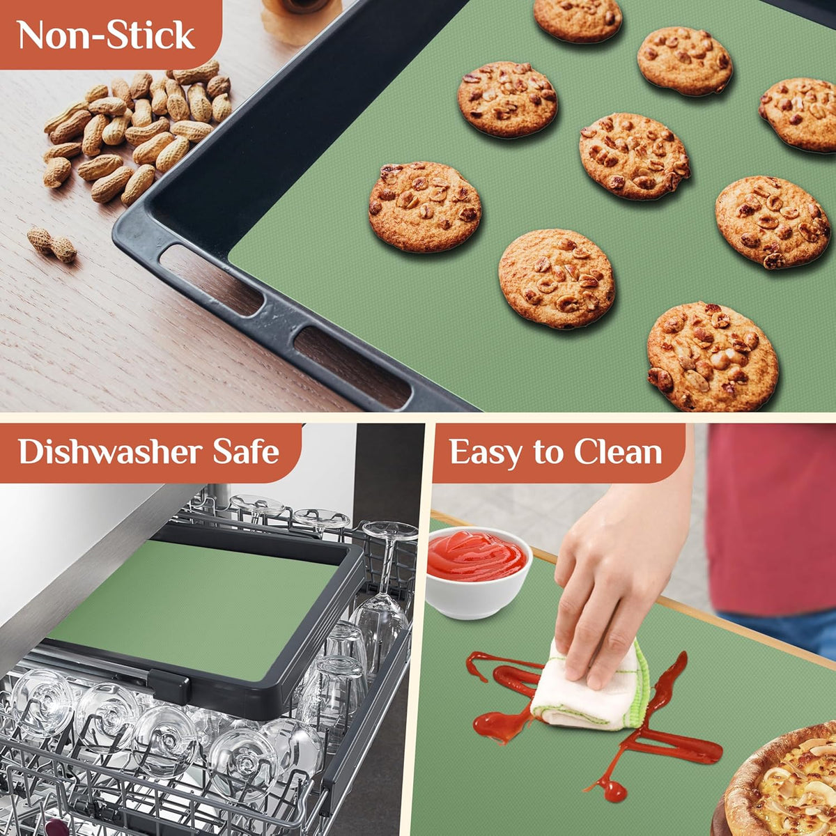 Silicone Baking Mat, 16 IN x 10 FT Free Cutting Baking Sheet,Non-Stick Reusable Dough & Pastry Mat,Non-Slip Silicone Mat Roll for Air Fryer Liner,Freeze Dryer,Oven Baking Pan,Kitchen Counter
