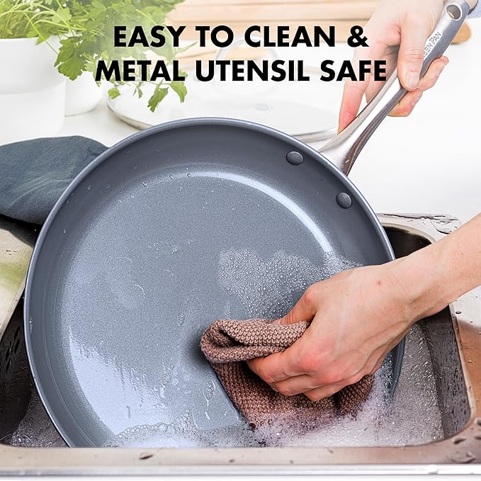 GreenPan Lima Hard Anodized 8" Frying Pan Skillet Nonstick, Ceramic Nonstick, PFAS-Free Nontoxic Pots and Pans, Oven & Broiler Safe, Stainless Steel Handle, Cookware for Eggs & Omelet, Gray