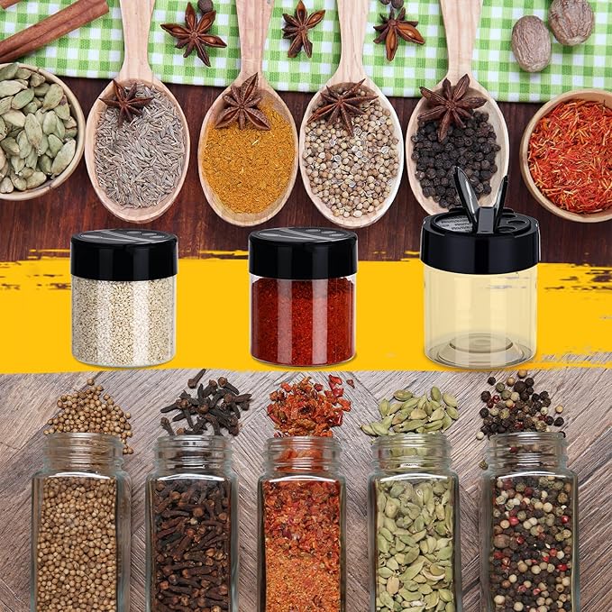 100 Pack 4 oz Spice Jars Plastic Clear Empty Bottles with Shaker Lids Bulk Reusable Seasoning Containers for Herbs Spices Powders Glitter
