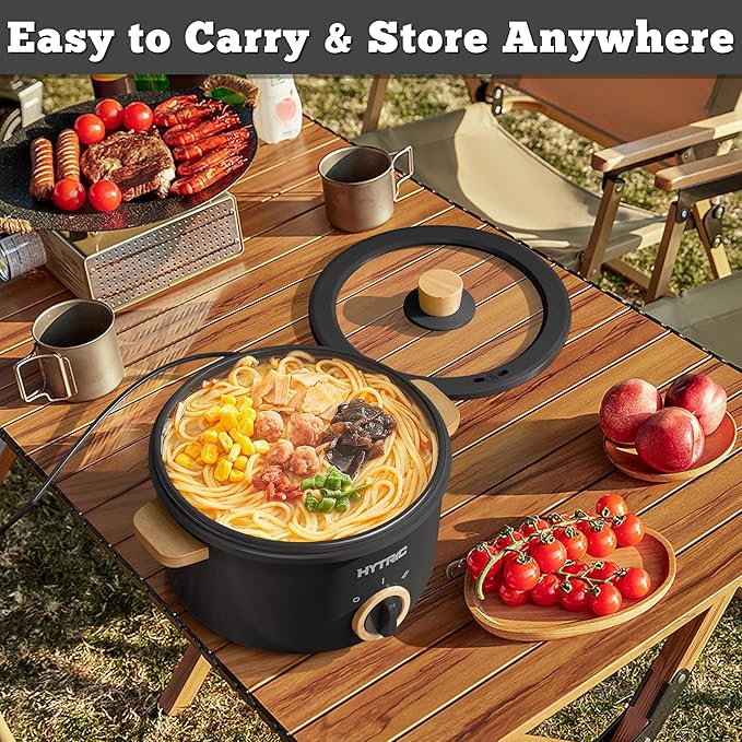 Hytric Hot Pot Electric, 2.5L Portable Electric Pot with Non-Stick Coating, Multi-functional Cooker for Stir Fry, Steak, Noodles, Soup, Portable Ramen Cooker for Dorm and Office, Black