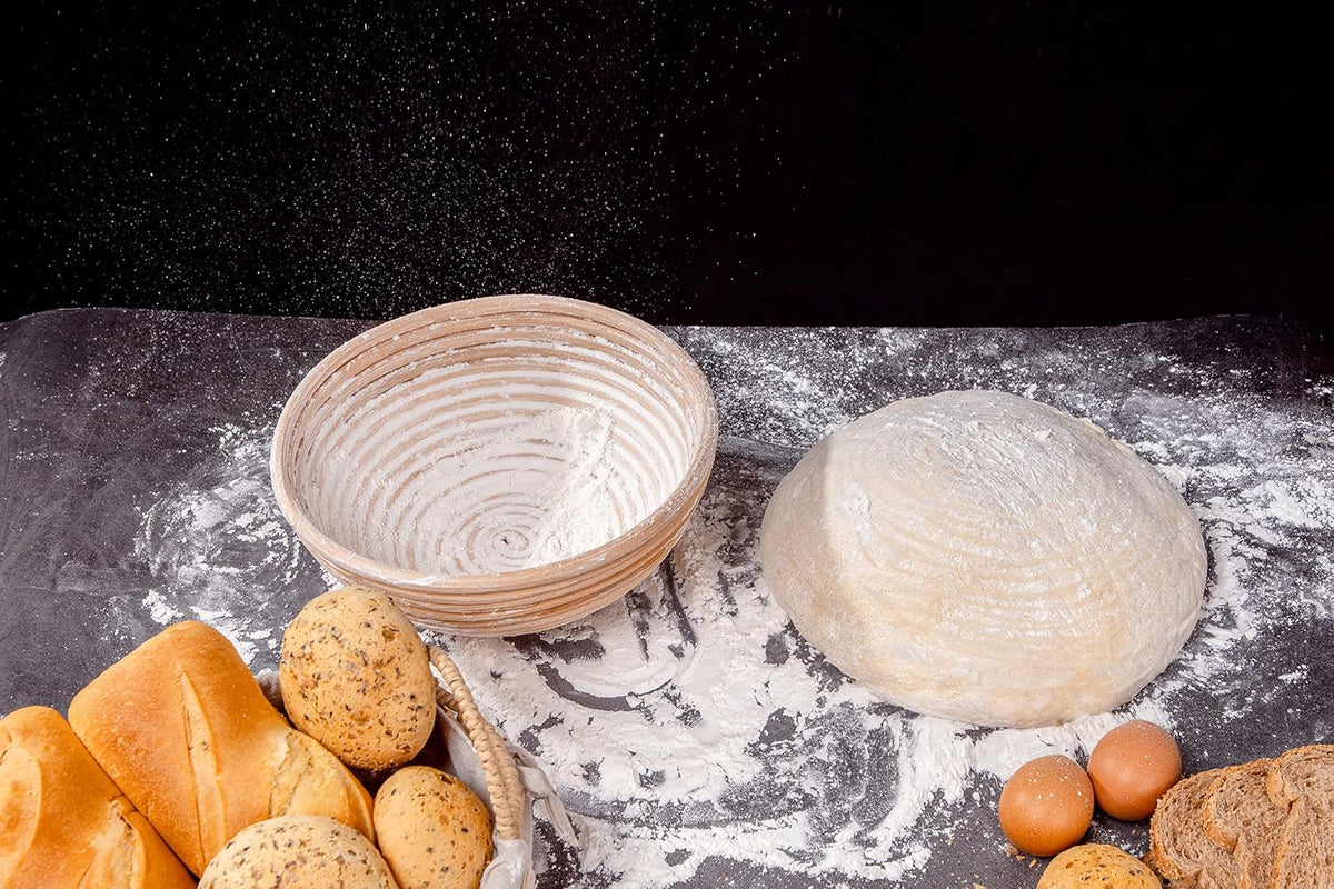 Banneton Bread Proofing Basket Set of 2 (9 Inch, Unbleached Rattan) – Round Dough Proofing Bowls with Cloth Liners for Artisan Sourdough Bread