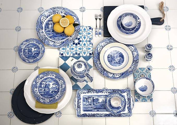 Spode Blue Italian Dip Bowl Set of 3-5-Inch Porcelain Bowls with Oriental Design, Dishwasher & Microwave Safe Tableware for Dip, Side, Appetizers, Dessert - Blue & White Dinnerware