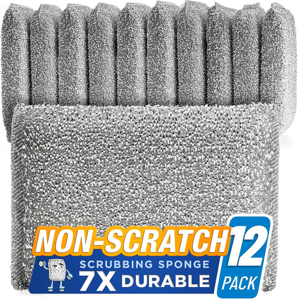 Kitchen Scrubbing Sponges - Heavy Duty Non-Scratch Scrubbing Cleaner Sponges in 1 Color - Multi-Surface Non-Metal Dish Scouring Scrubbers for Fast Cleaning. (12 Pack)