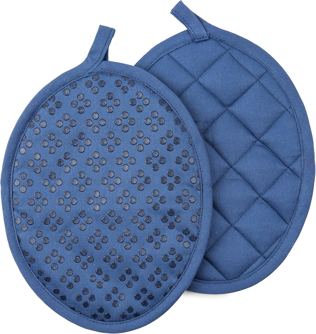 Sticky Toffee 9-Piece Kitchen Set – Dark Blue 100% Cotton Terry Dish Towels, Dishcloths, Oven Mitts, and Pot Holders with Non-Slip Silicone Grip, Oeko-Tex Cotton