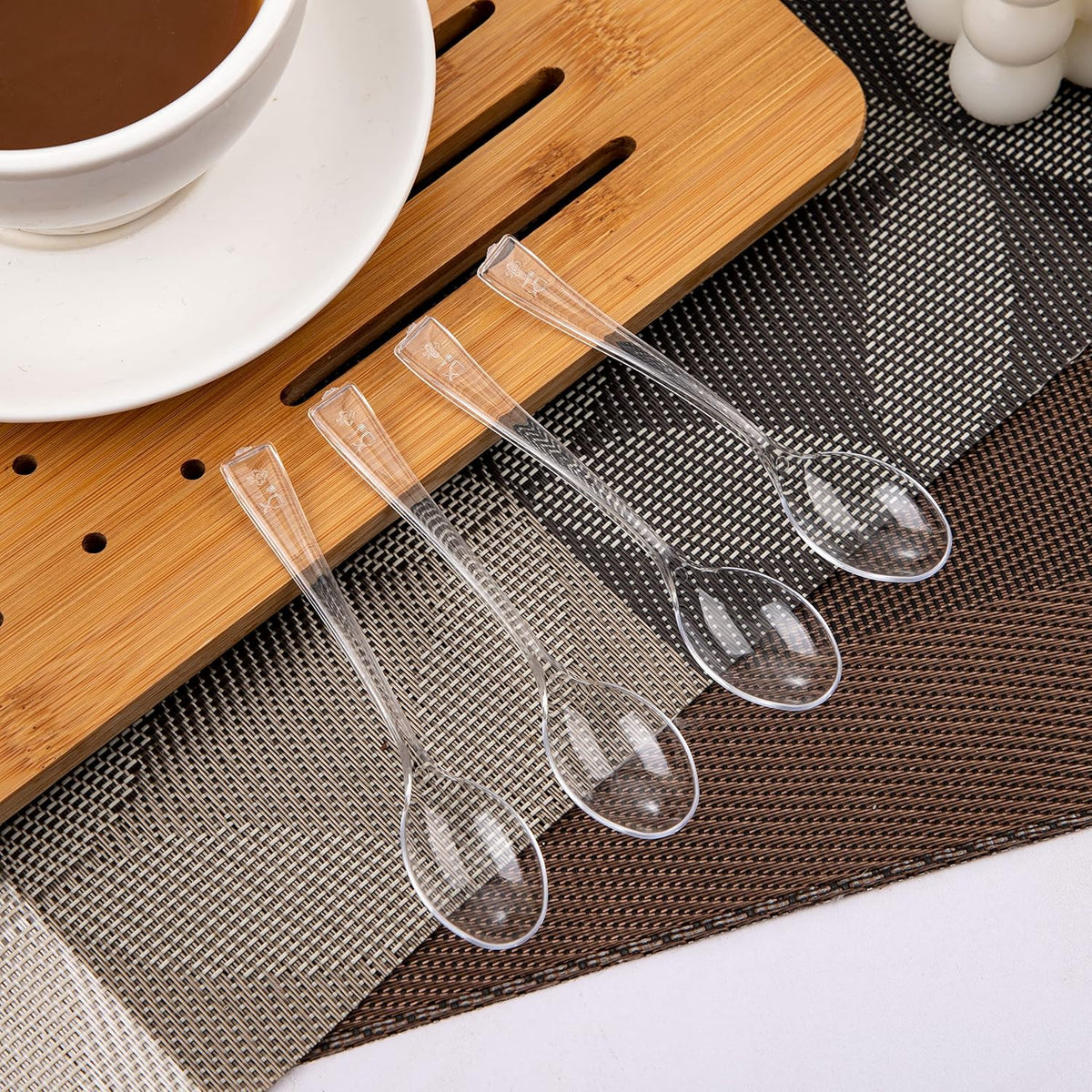 WDF 300 Pieces Clear Plastic Mini Spoons for Desserts 4 Inches Clear Plastic Spoons Heavy Duty Perfect for Cake, Desserts