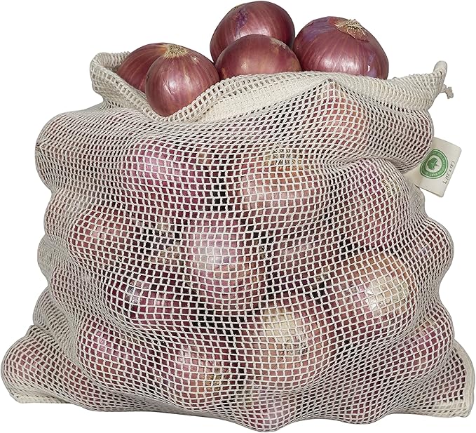 Reusable Mesh Produce Bags - 8 Pack, 100% Organic Cotton Reusable Net Vegetable Bags - Environment-friendly & Washable Fruit, Vegetable & Produce Sacks (2 X Large, 2 Large, 2 Medium, 2 Small)
