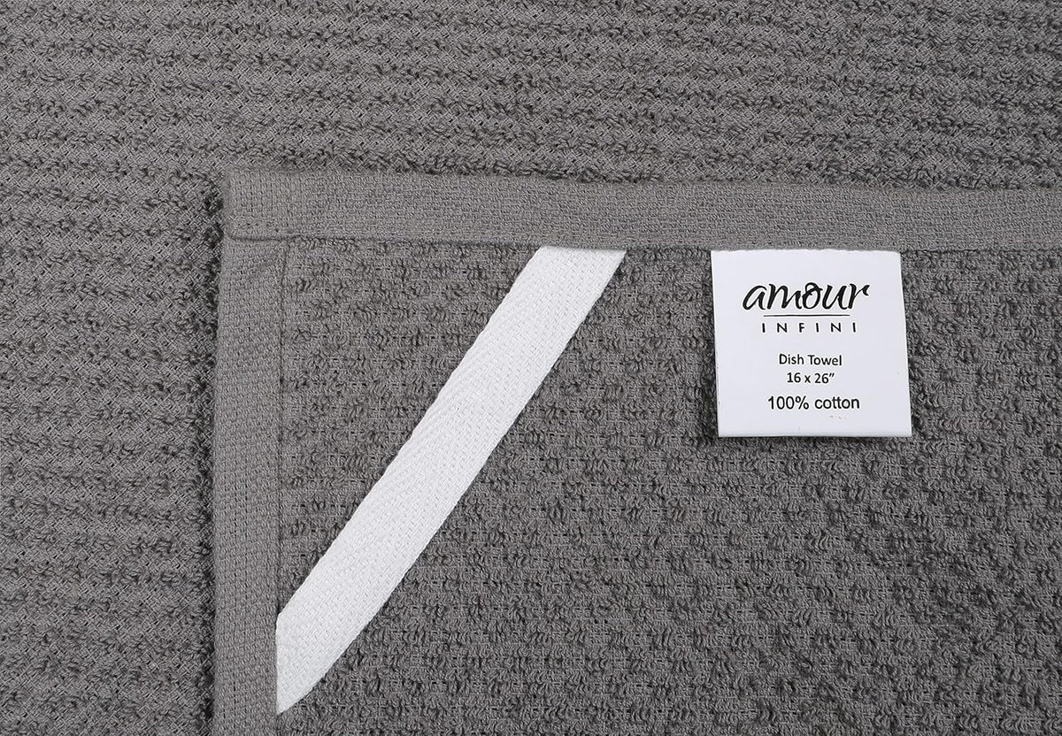 AMOUR INFINI Kitchen Towels Pack of 4 - Absorbent, Quick Drying Premium Cotton Tea Towel - Kitchen Linens 16x28 Inch Dish Towels with Hanging Loop (L.Grey)