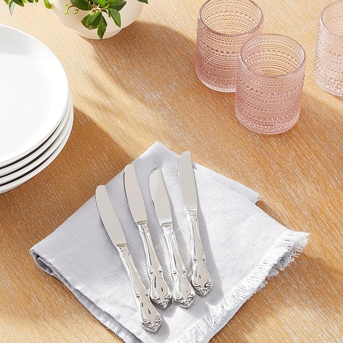 Oneida Chateau Fine Flatware Dinner Knives, Set of 4, 18/10 Stainless Steel