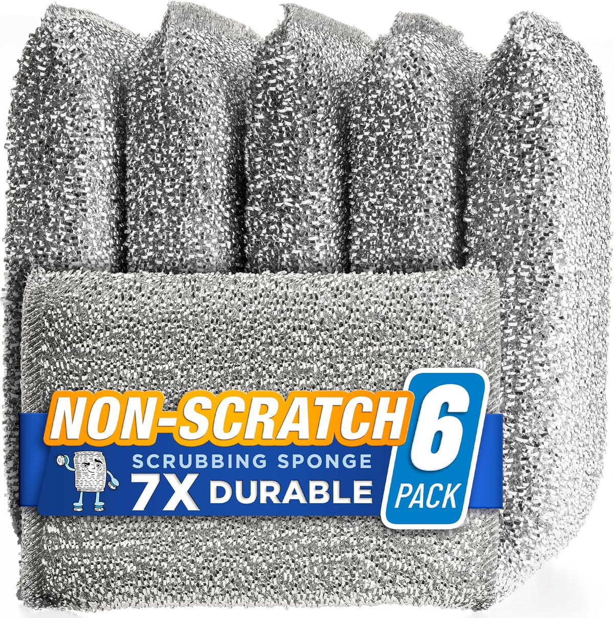 Kitchen Scrubbing Sponges - Heavy Duty Non-Scratch Scrubbing Cleaner Sponges in 1 Color - Multi-Surface Non-Metal Dish Scouring Scrubbers for Fast Cleaning. (6 Pack)